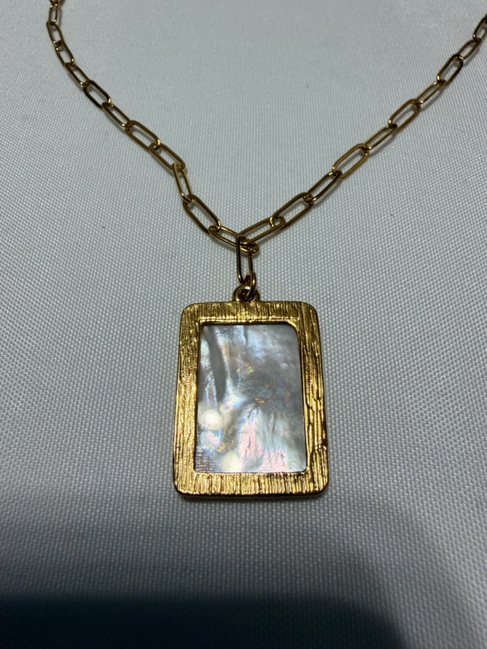 Gold & Mother-of-Pearl Rectangular Pendant Necklace - Initial I Accent - Picture 3 of 4